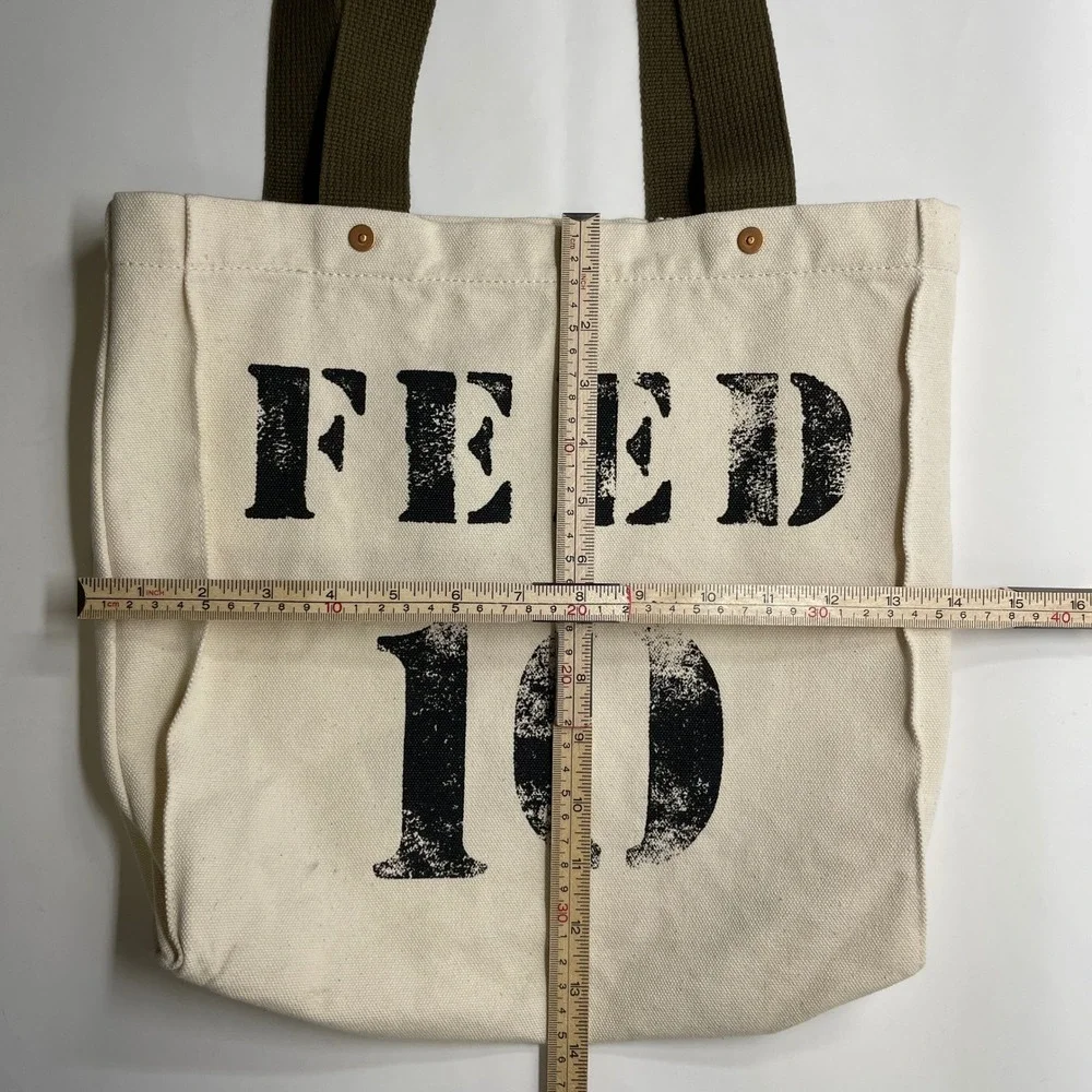 FEED 10 Canvas Tote Bag Natural Off-White Olive Green Straps Bulldog Drummond‎